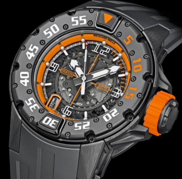 Replica Richard Mille RM 028 Diver Orange Flash Black Titanium Watch